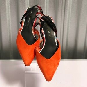 Zara Trafaluc Orange Slingback Pointed Suede Heel